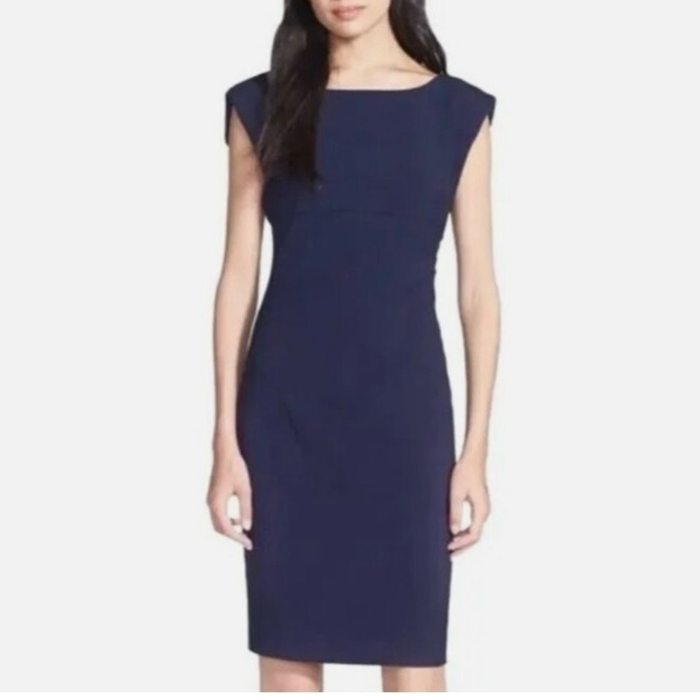 DVF Diane Von Furstenberg Navy Sleeveless Sheath Dress Classic Minimalist -S